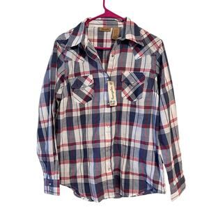Wrangler Plaid Button Down Pearl Snap Shirt Red and Blue Men’s Medium NWT